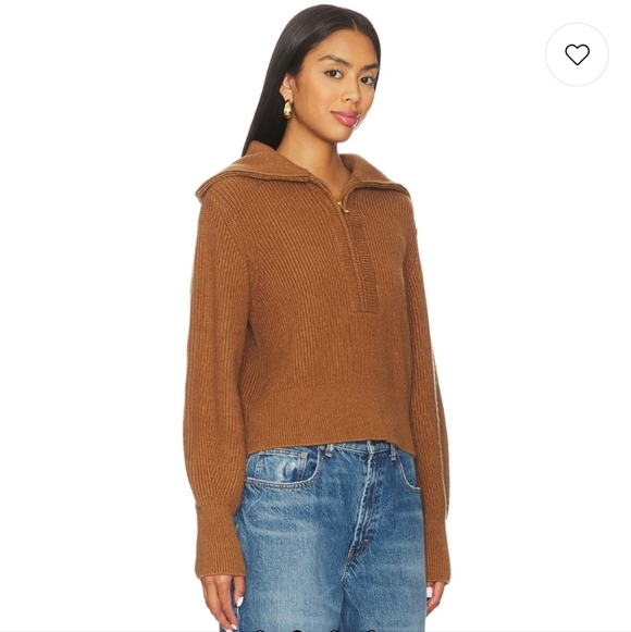 EUC Varley Maura Half Zip Rib Knit in Caramel Pecan Heavy Pullover Sweater - Picture 2 of 13